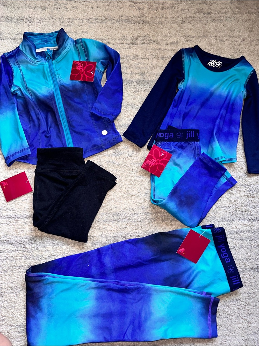 Girls' Blue Teal Jill Yoga long sleeve top and leggings w/ matching mom leggings
